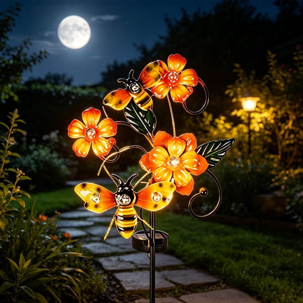 Estaca de jardín solar con lámpara de hierro y diseño de mariposa, luz decorativa para exteriores en jardín, patio, macizo de flores, resistente a la intemperie, 81.5 cm