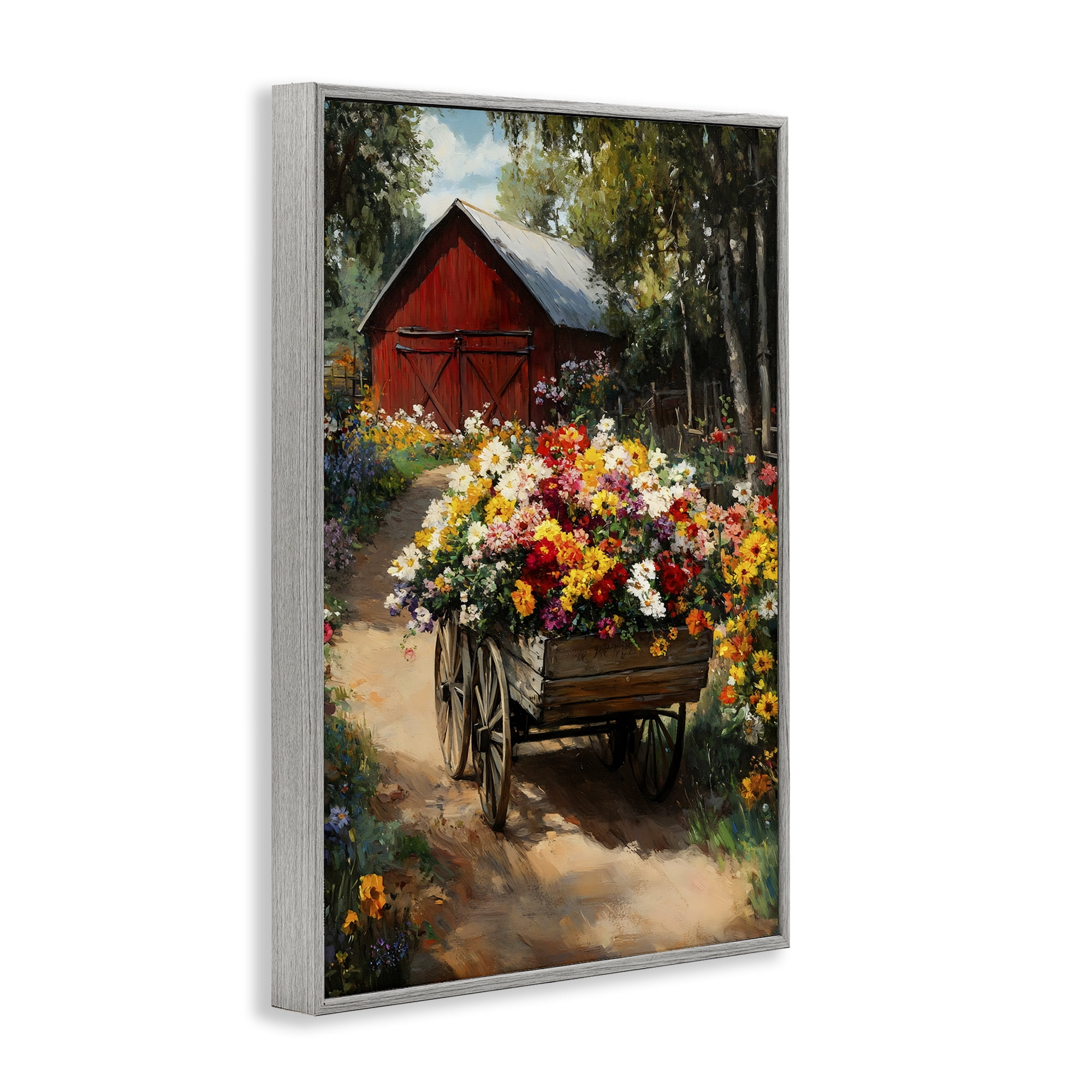Stupell Industries Floral Wagon in Summer Garden Gray Framed Giclee Art, design by Franklyn Gregory