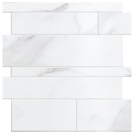 Bond Tile Easy Luxe Railroad Calacatta 3 in. x 6 in. SPC Peel and Stick Tile Sample