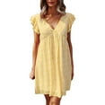 thumbnail image 2 of Vedolay Free People Dress Women's Elegant Bridesmaid Dresses Square Neck Ruffle Split Midi Formal Dress for Wedding Guest Party,Yellow XXL, 2 of 3