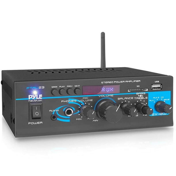 Pyle - Mini sistema de amplificador de potencia de 2 x 40 W, mezclador de sonido de audio para el ho