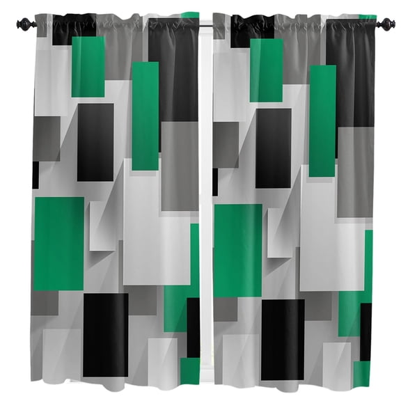 Geometric Emerald Green Solid Abstract Curtain Home Decoration Living Room Short Curtains Window Treatments For Kitchen Bedroom