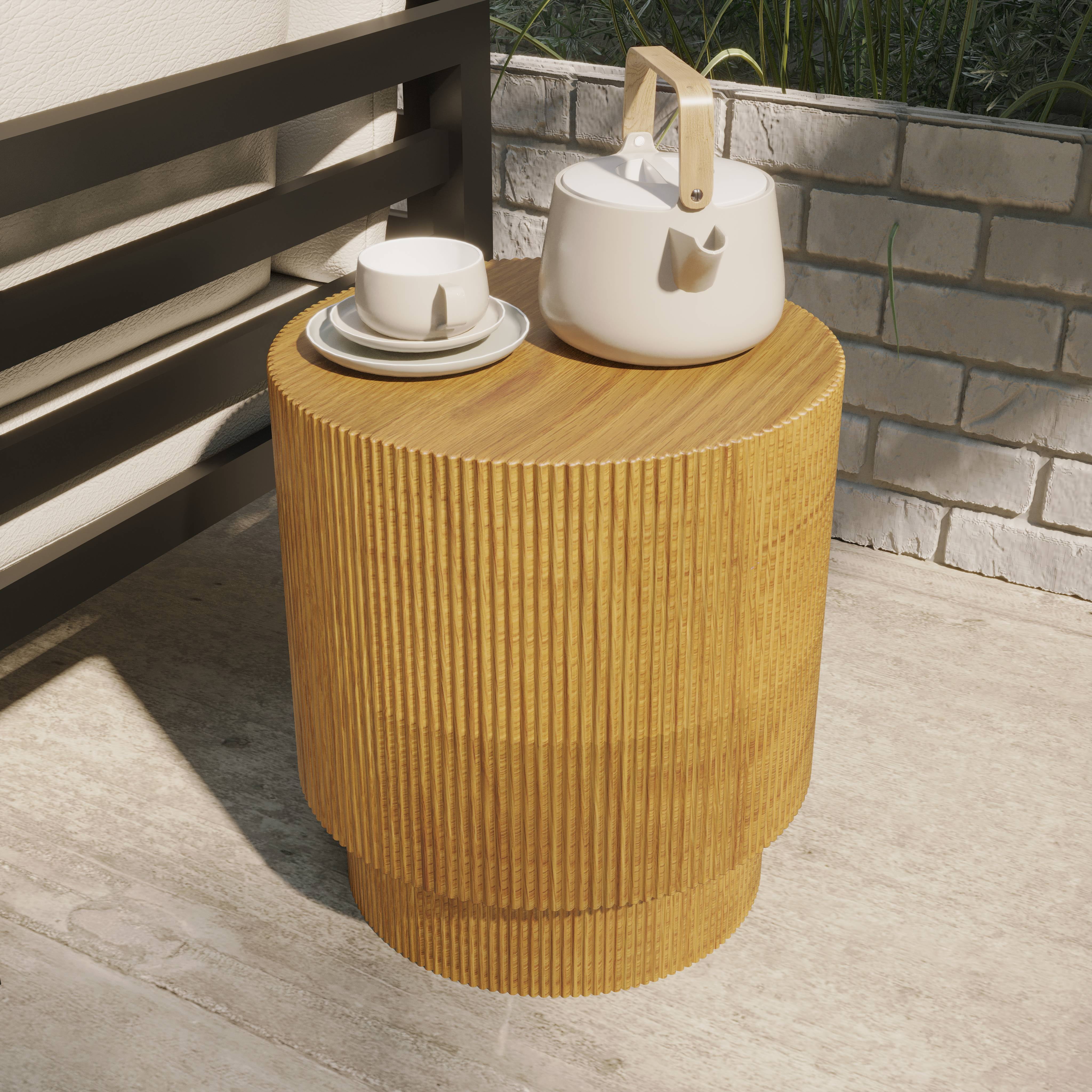 LeisureMod Modern Side Table Round Fiberstone Top Accent End Table for Home, Outdoor Patio, Living Room Sofa, Weather-Resistant, Eden Series in Brown