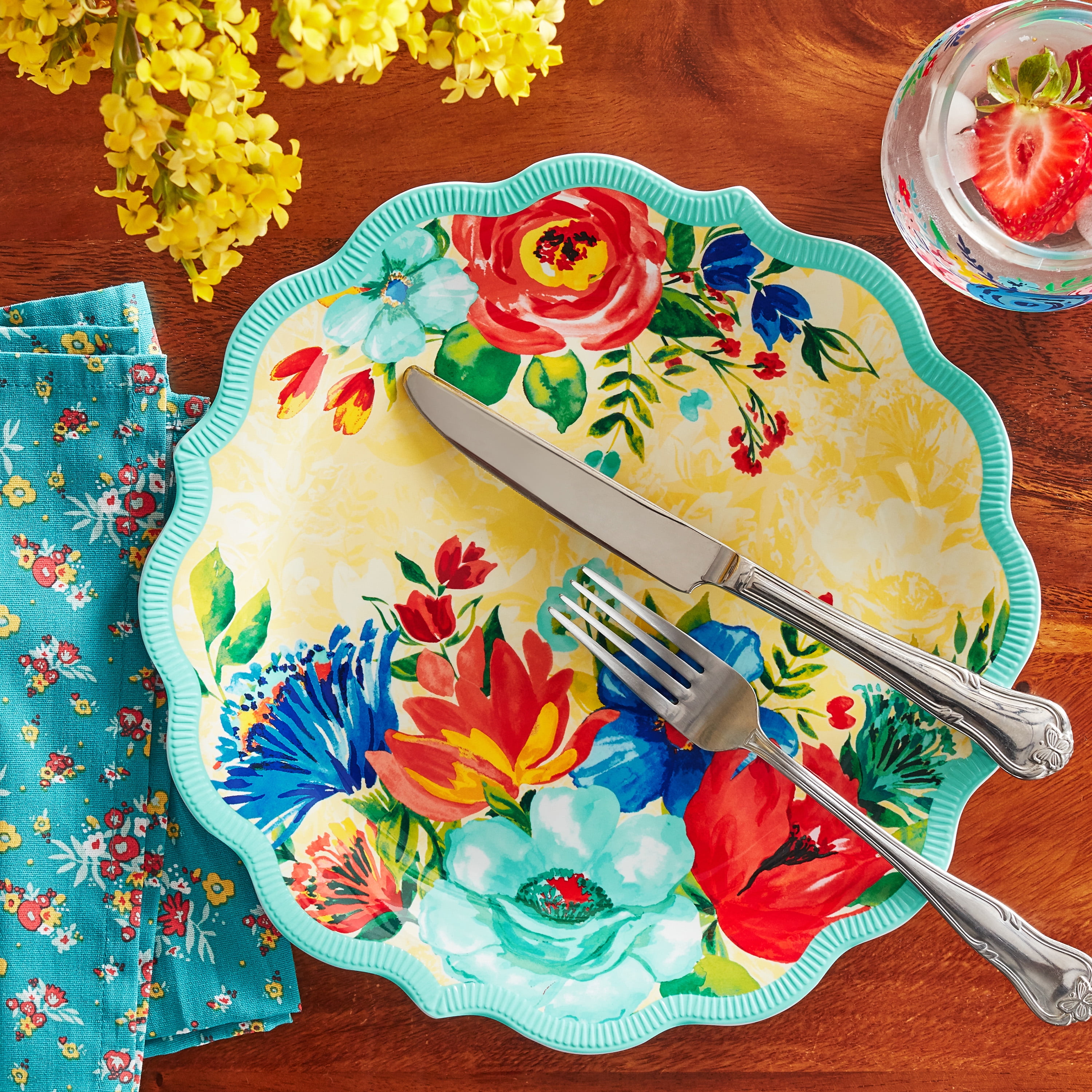 The Pioneer Woman Delaney Melamine Dinner Plate, Teal