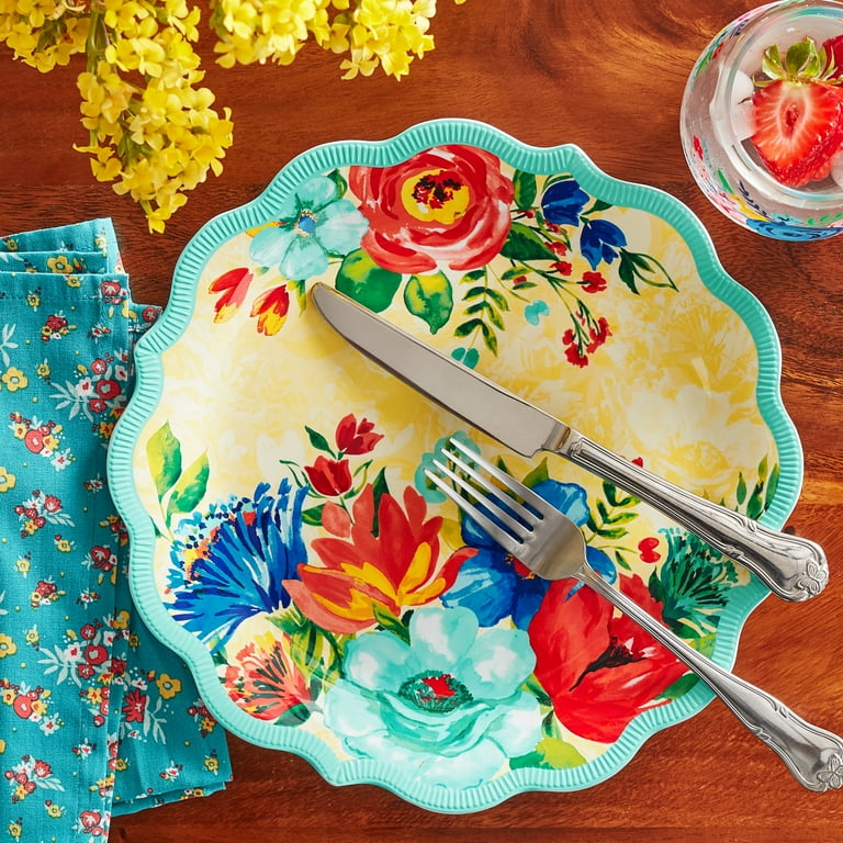 The Pioneer Woman Melamine Dinner Plate Teal Floral 10.7 inch