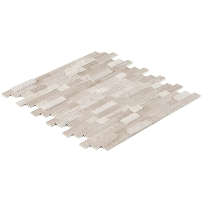 Mini Brick Wooden Beige Marble Solid Core Peel & Stick Mosaic Tile