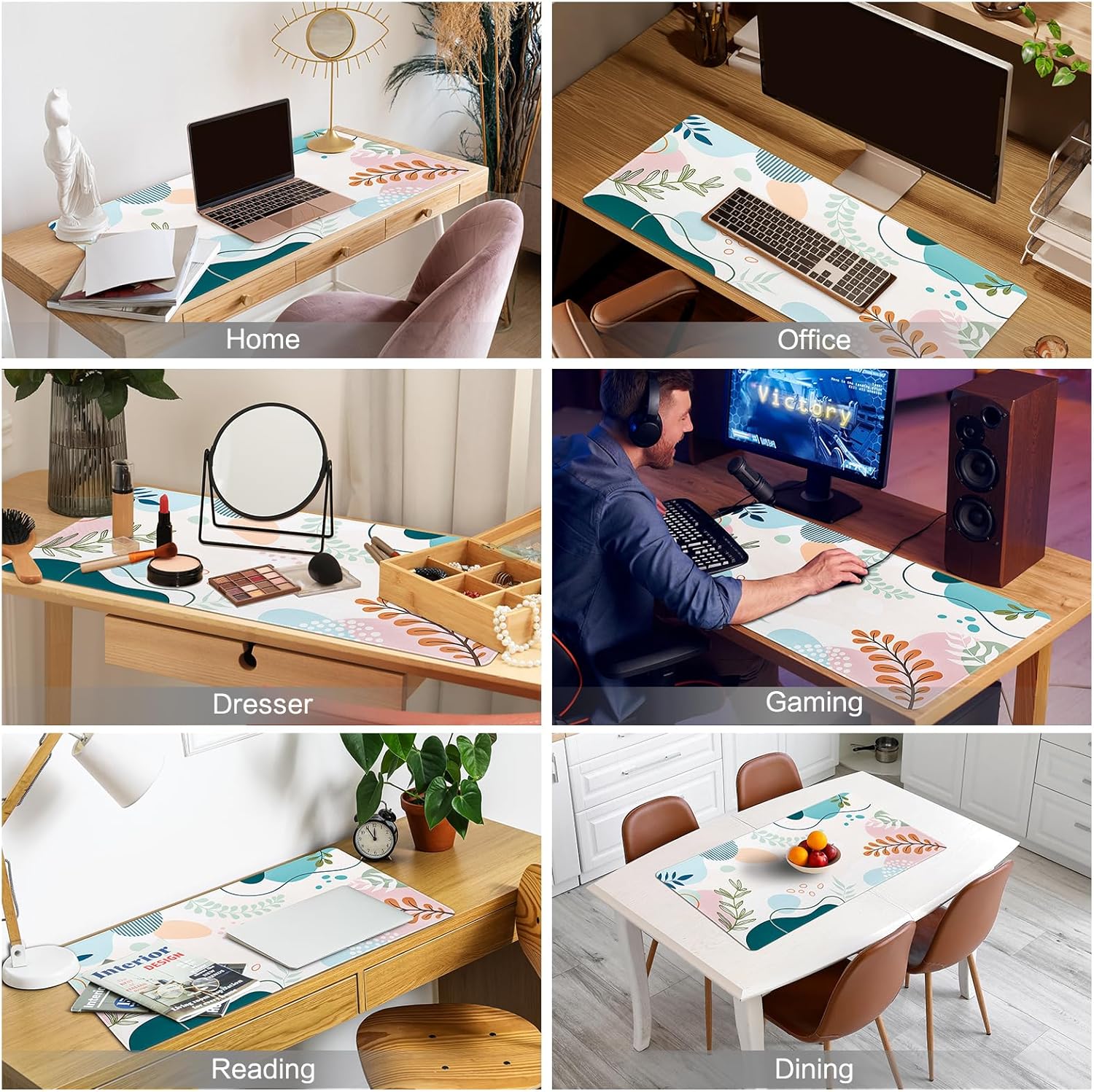 Colorful Abstract Boho Large Mouse Pad, Waterproof Green Pink Desk Mat, Non Slip Computer Gaming Mouse Pad, XXL Full Desk Mousepad Writing Pad for School Office Home 31.5" x 15.7"