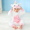 thumbnail image 5 of QEFJNO Newborn Infant Girls Cartoons Unicorn Romper Baby Winter Flannel Playsuit Toddler Hoodie Romper Jumpsuit with Zipper, 5 of 8