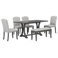 thumbnail image 5 of 6-Piece Farmhouse Dining Table Set, Rectangular Trestle Table and 4 Upholstered Chairs & Bench for Dining Room, 5 of 11