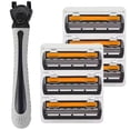 thumbnail image 1 of Rastrillos desechables GlideMax 2Paqs 2x3Cartuchos 1Mango 3Hojas Cabeza Flexible Gris/Negro/Naranja Acero Inoxidable/Plá, 1 of 1