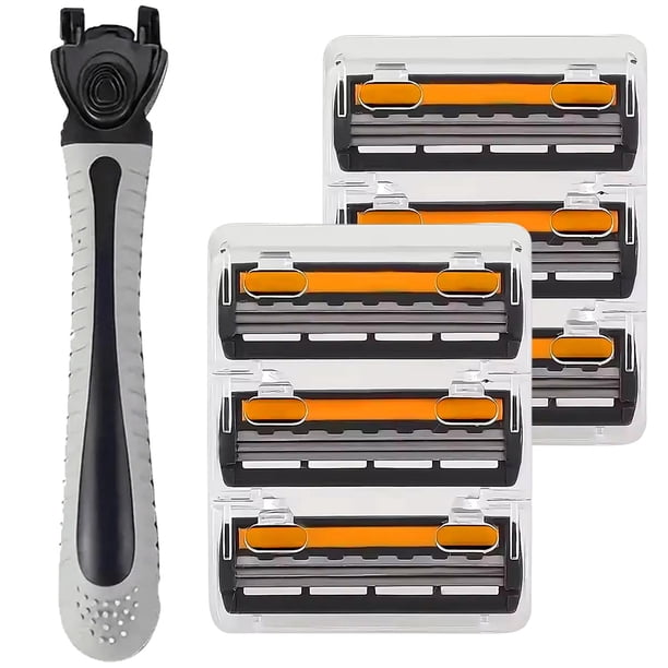 Rastrillos desechables GlideMax 2Paqs 2x3Cartuchos 1Mango 3Hojas Cabeza Flexible Gris/Negro/Naranja Acero Inoxidable/Plá