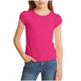 thumbnail image 3 of Yeaiivve Girls' Puff Short Sleeve Shirt Round Neck T-Shirts Casual Summer Tops Cute Solid Color Tees Trendy Loose Blouses Hot Pink 170, 3 of 9