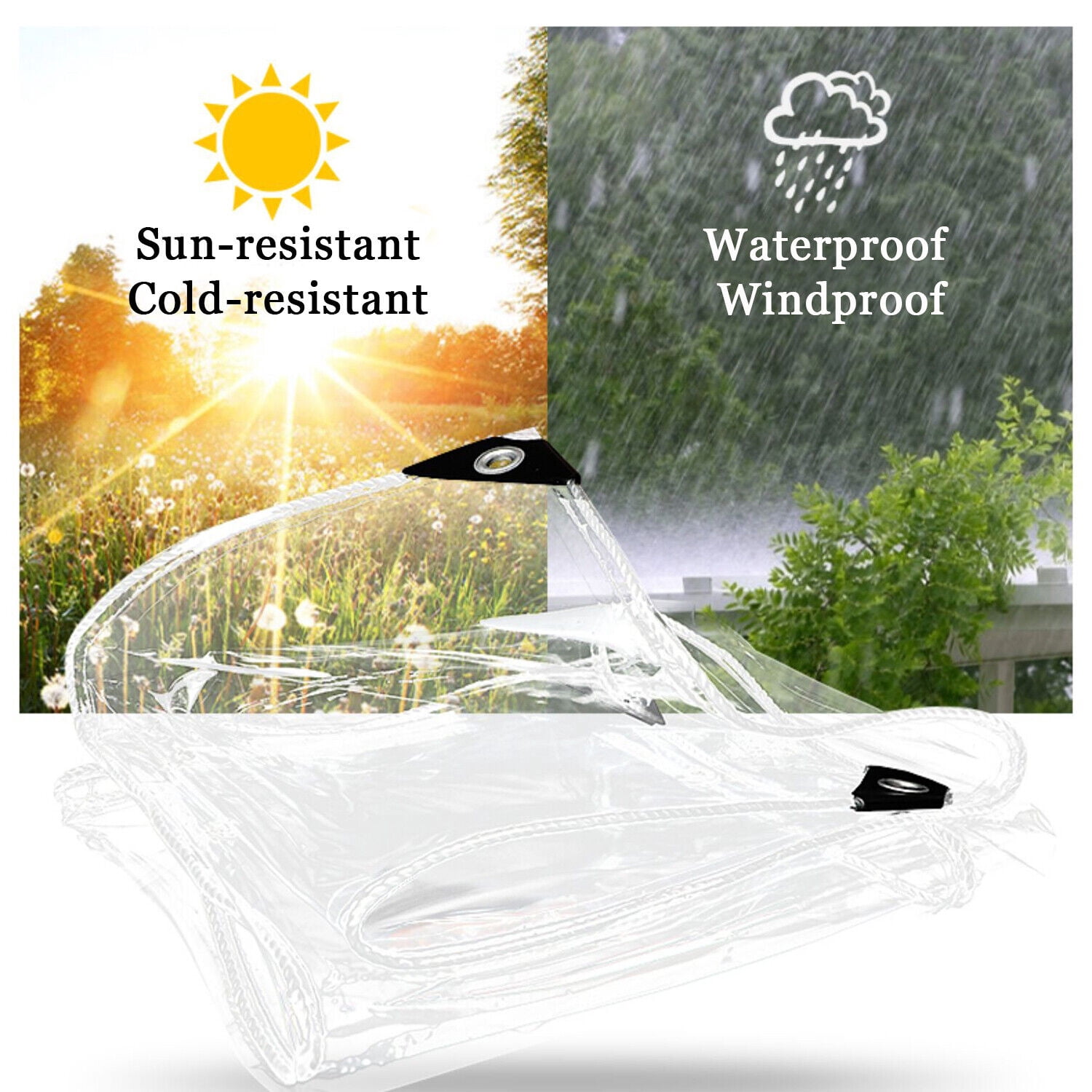 TOPCHANCES Tarps Grommets Heavy Duty Waterproof PVC Transparent - Tarpaulin Poly Clear Vinyl Cover - 0.39mm Clear Awning Canopy Patio Tent Enclosure - Tarp to Cover The Sun and Rain