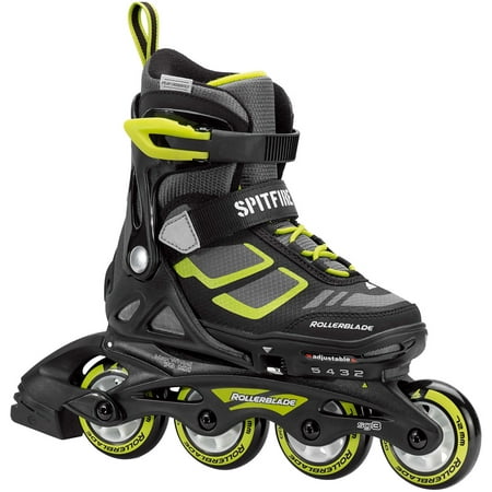 rollerblade spitfire xt boy's adjustable fitness performance skates black/lime size youth 5 to