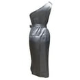 thumbnail image 4 of Fridja Lady Solid Color Irregular Slanted Shoulder Belt Slim Fit Satin Dress, 4 of 6