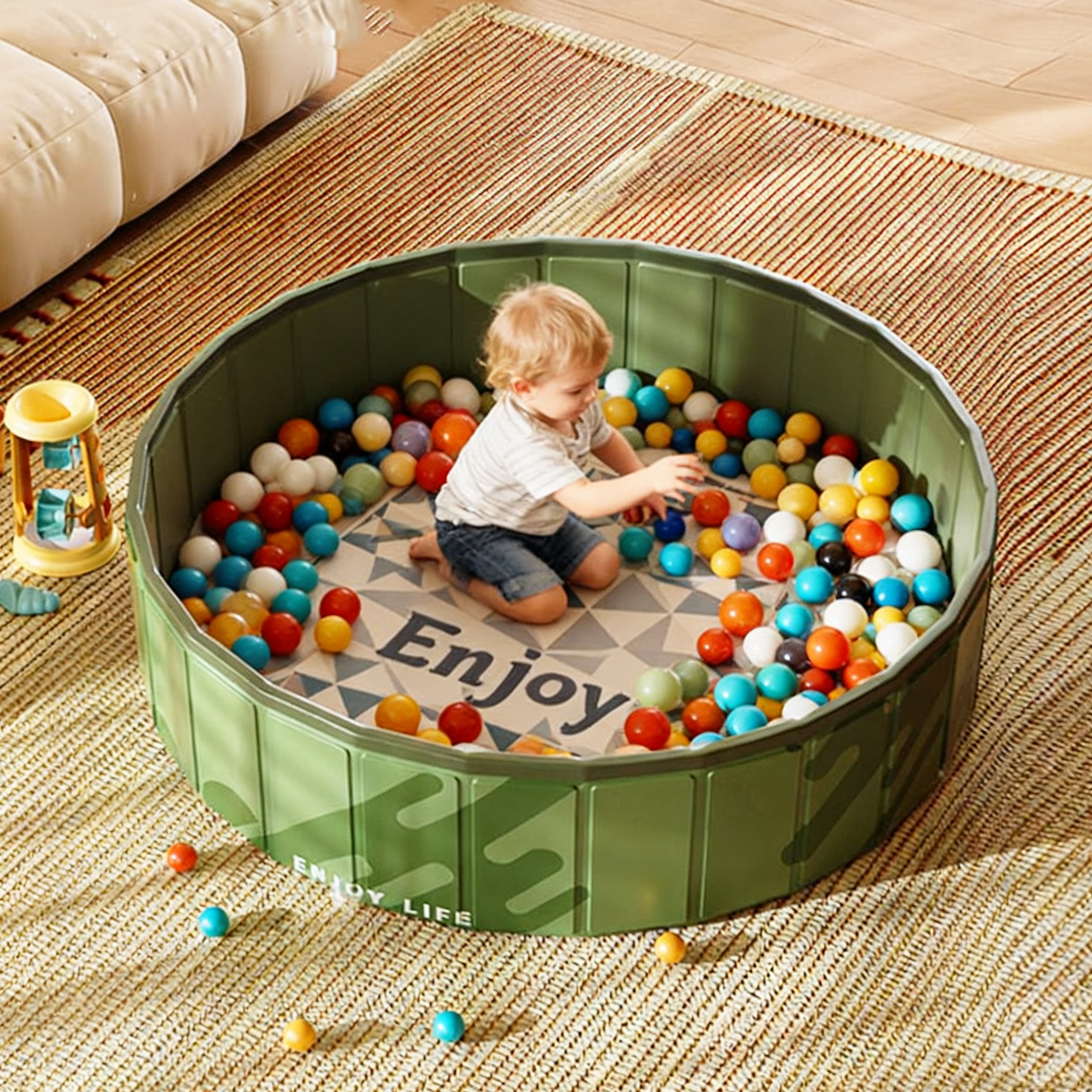 Hyindoor 48" Large Ball Pit for Toddlers, Foldable Anti-Slip Play Pit, Indoor Pool for Kids Small Dogs (Dark Green)