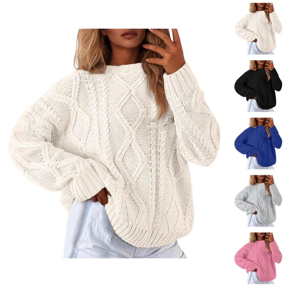 Pullover Sweaters for Women 2025 Long Sleeve Crewneck Loose Cable Knit Plain Sweater Tops Fall Winter Outfits