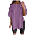 thumbnail image 1 of WEIYLL Womens T Shirts Oversize Sports Summer Solid Tunic Loose With Slits Purple Tops Sizes XL, 1 of 4