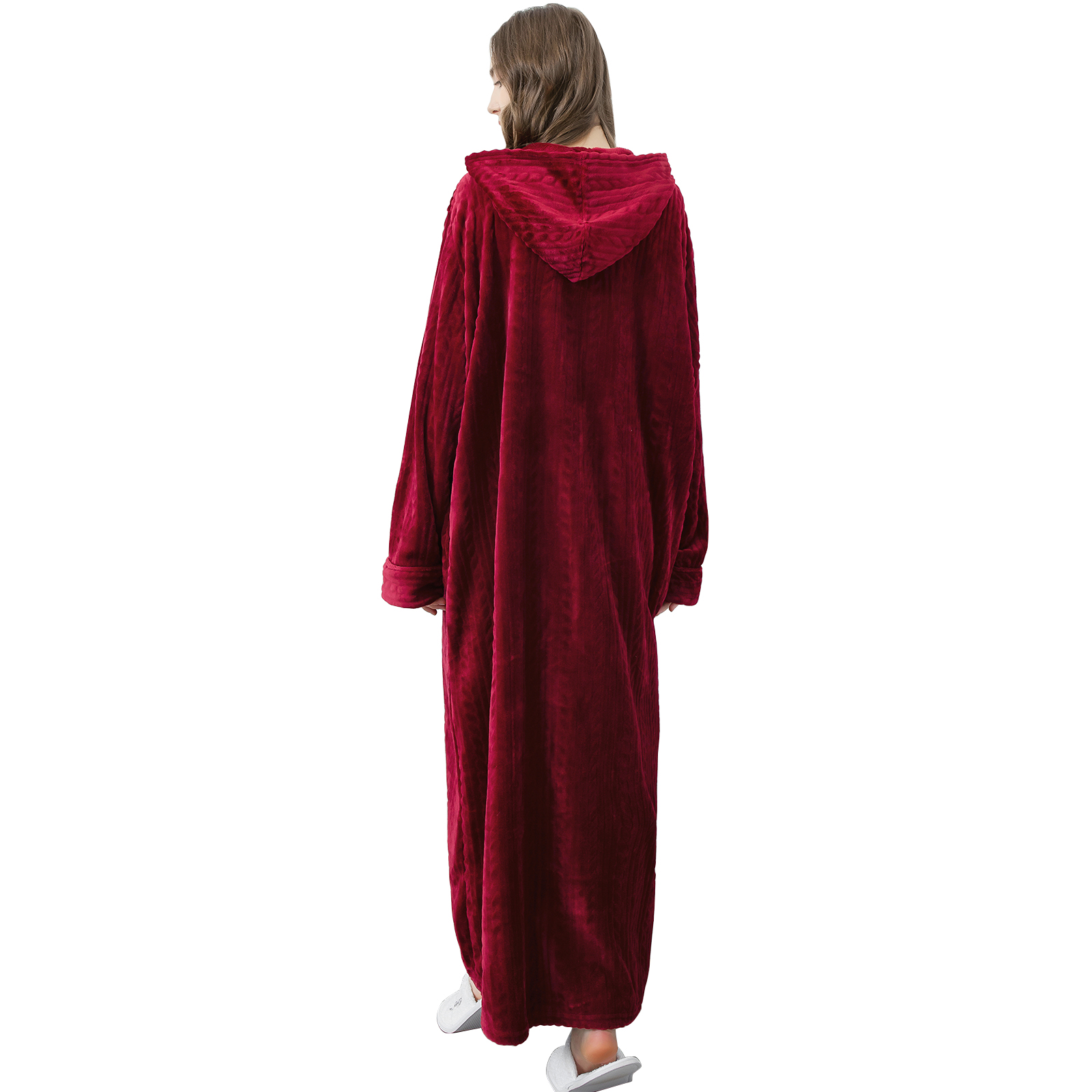 LOFIR Womens Hooded Plush Robe, Zip up Front Soft Fleece Robes for Women (L/XL, Wine Red) - image 3 of 8