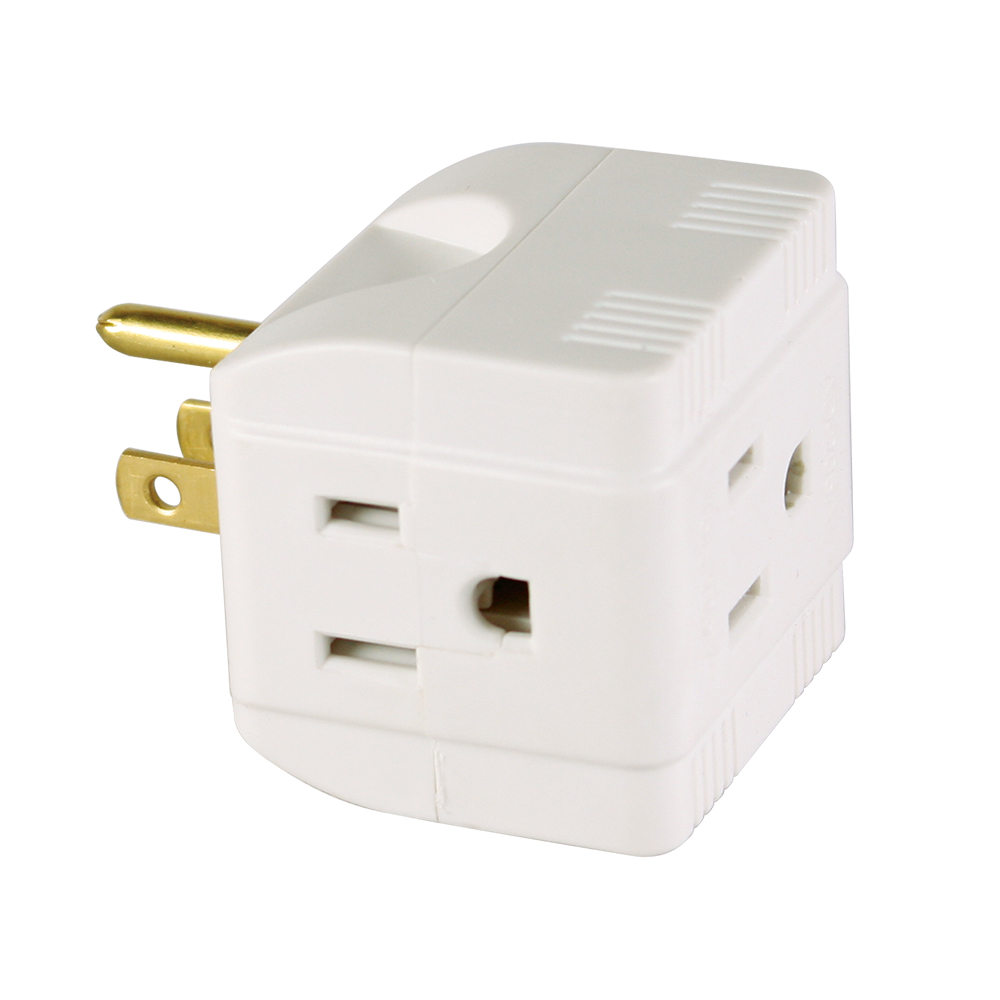 Hyper Tough 3-Outlet Grounded White Cube Adapter, 15 Amps - image 5 of 7