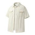 thumbnail image 1 of Men's Short Sleeve Shirt, Casual Solid Color Polyester Top, Fold Over Collar Design, Lightweight for Summer and Spring Daily Wear, 1 of 8