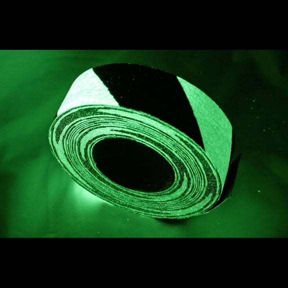FindTape Glow in the Dark Egress Hazard Marking Tape (GLW-HZ): 1 in. x 33 ft. (Alternating Luminescent Lime Green and Black)