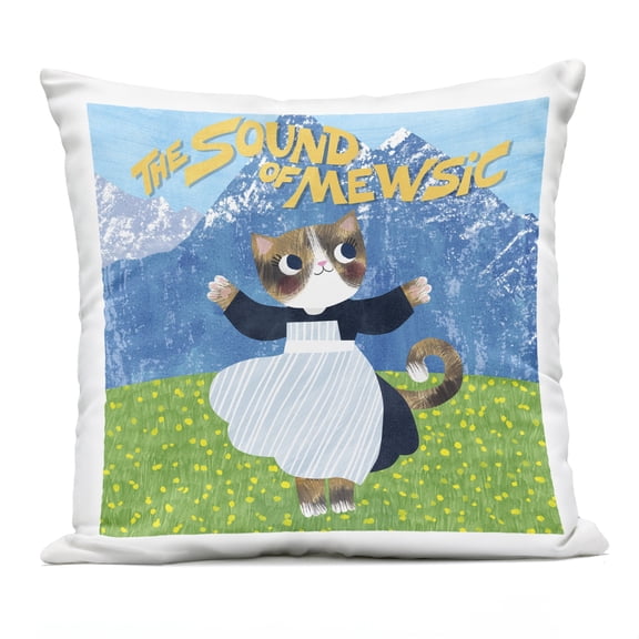 Stupell Industries Sound Of Mewsic Cat Parody Outdoor Printed Pillow design by Angie Rozelaar, 18 x 7 x 18