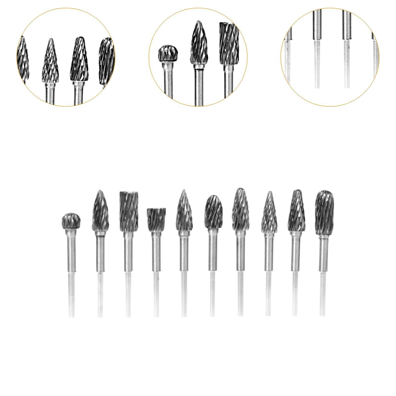 oshhni 10 Pieces Rotary Drill Set Double Cut Carving Bits for Woodworkings Workshop