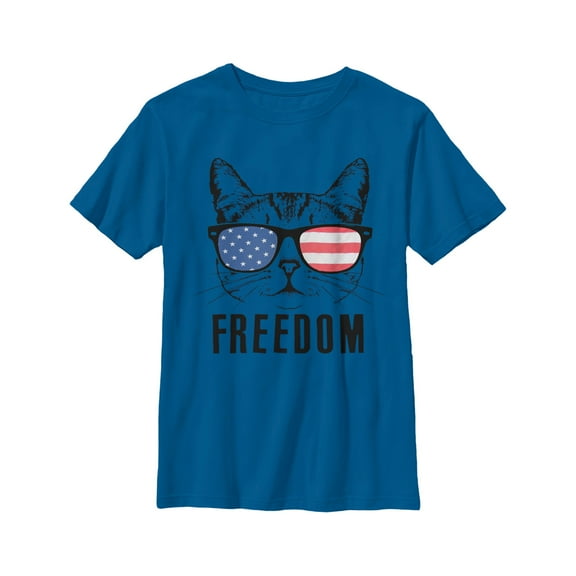 Boy's Lost Gods USA Freedom Cat  Graphic Tee Royal Blue Small