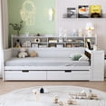 thumbnail image 2 of Wooden Twin Size Daybed with Storage Shelves, Multi-functional Bed with Two Storage Drawers and Study Desk, Antique White, 2 of 9