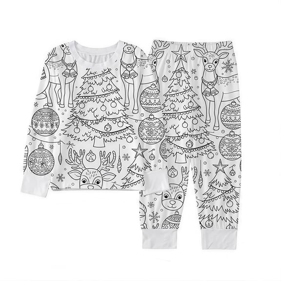 FAWUUDO Christmas Colorable Pajamas Sets 2 Piece Hand Painted Sleeppwear Holiday Coloring Your Own Clothing