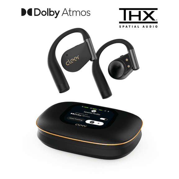 Cleer ARC 5 Open-Ear Wireless Earbuds with Ear Hooks, Dolby Atmos & THX Spatial Audio, 60H Battery, Fast Charge, IPX7 Waterproof Sports Headphones for Running & Workouts, Black