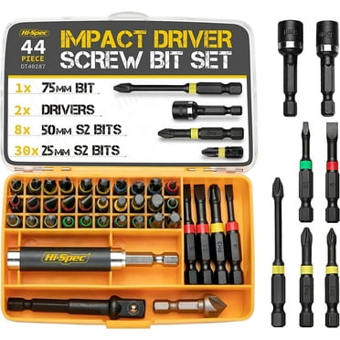 Hi-Spec 44-Piece Durable Metric Impact Drill Bit Set for Metal, Nut Driver & Screwdriver with Case
