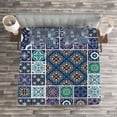 thumbnail image 3 of Ambesonne Ethnic Quilted Bedspread Set 3 Pcs, Traditional Mosaic Tile, King Size, Teal Indigo Navy Blue, 3 of 3