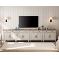 thumbnail image 3 of 135" Buffet Cabinet with 8 Doors & 4 Drawers, 134-Inch Mid-Century Modern Wood Coffee Bar Table & Kitchen Storage Cabinets, Farmhouse Sideboard Credenza for Dining Room, Rustic White, 3 of 8
