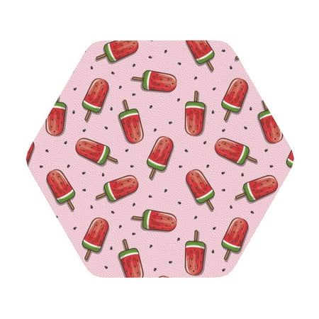 

Salouo Watermelon Ice Cream Print Round Coaster Drink Coasters Leather Bar Beer Beverage Coasters for Drinks Set of 4 for Tabletop Protection Coffee Table Decor