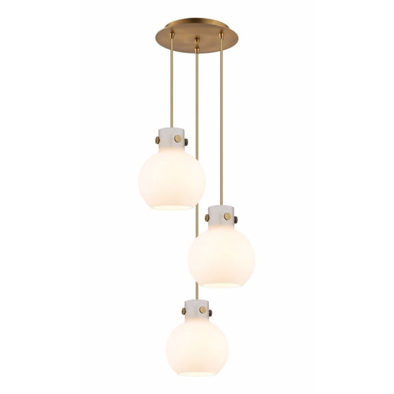 Innovations Lighting Newton Sphere - 3 Light 8" Cord Hung Multi Pendant - 10" Canopy Brushed Brass/White