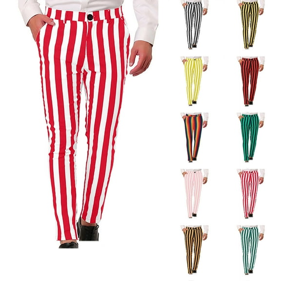 Fengqque Men's Fashionable and Comfortable Striped Button Suit Pants Straight Fit Casual Trousers Wine 10(XL)