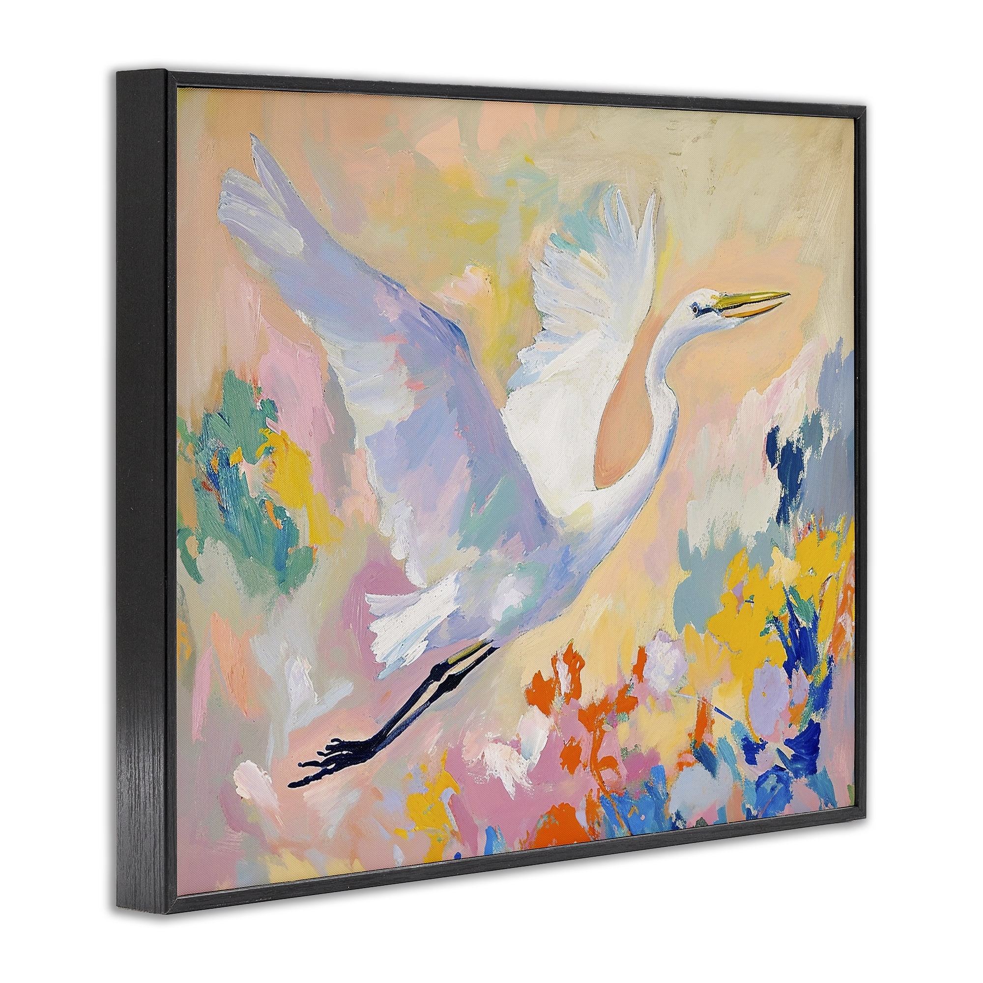 Stupell Industries Heron & Abstract Botanicals Animals & Insects Painting Black Framed Art Print Wall Art, 20 x 16
