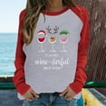 thumbnail image 2 of Fesfesfes Ugly Xmas Sweater Women's Casual Round Neck Raglan Color Matching Christmas Wine Cup Print Long Sleeve T-Shirt Top Shirt Under $10, 2 of 6