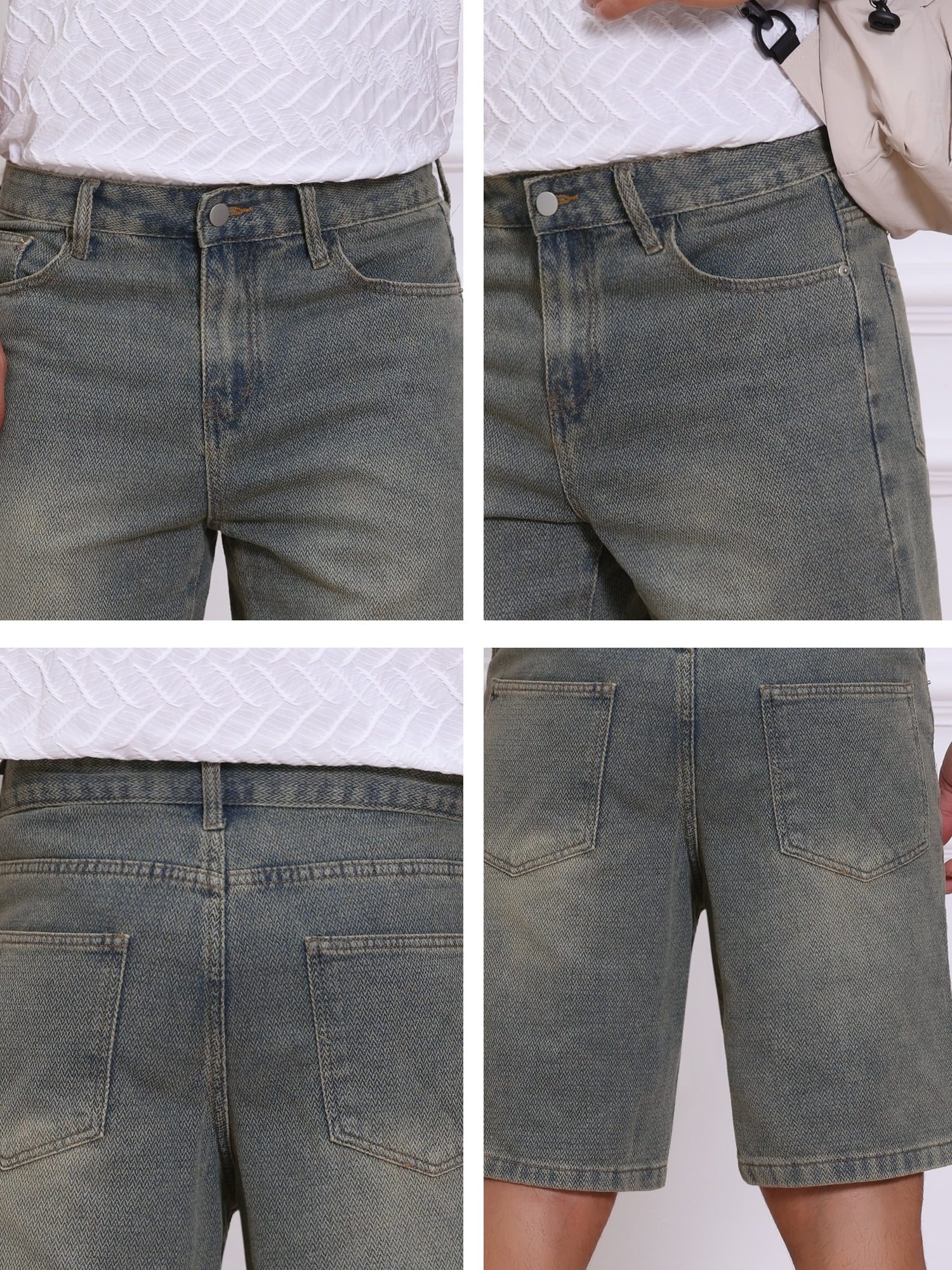DARING DIVA Men's Textured Denim Above Knee Zipper Closure Jean Shorts 32 Retro Blue