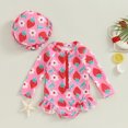thumbnail image 2 of Bagilaanoe Toddler Baby Girl One-Piece Swimsuit Floral Print Long Sleeve Zipper Rashguard Swimwear + Swimming Cap 6M 9M 12M 18M 24M 3T Kids Ruffle Bathing Suit, 2 of 8