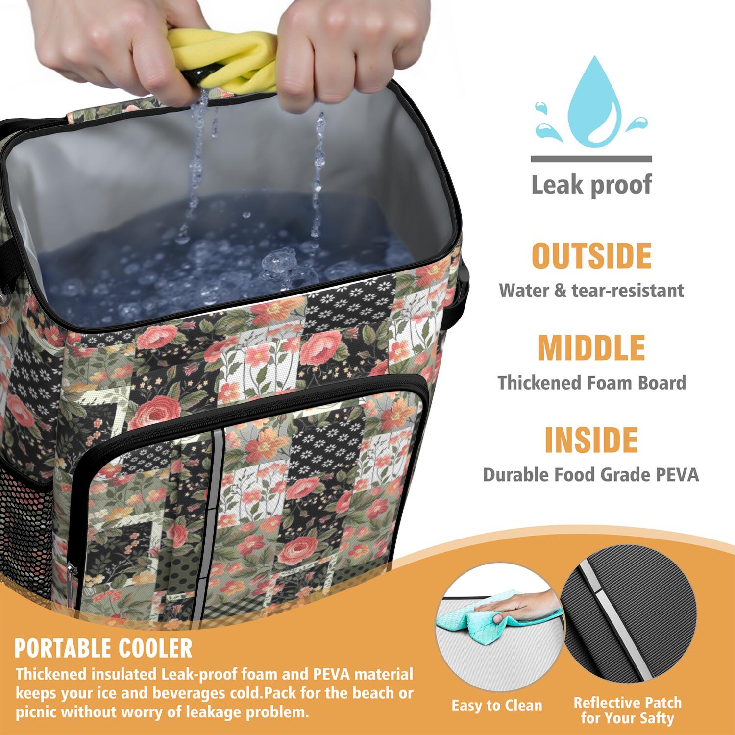 Travel Cooler Bag - Pioneer Flower Camping Beer Cooler Backpack with Bottle Opener- Waterproof Insulated Picnic Backpacks - Cooler Bag for Beach