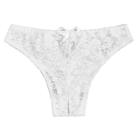 Clearance!Uooqdmx Womens Underwear Underwear for Women 1pc Plus Thong Floral Underwear Brief Crotchless Lace Panty Open Crotch White M
