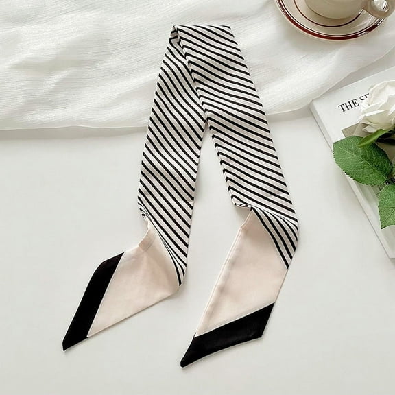 ERDOUY Elegant Personalized Scarf, Long Small Scarf, Thin Narrow Strap Scarf, Neck Tie, Hair Tie Bag Decoration, Hand Gift Ribbon -1 piece (black and white)