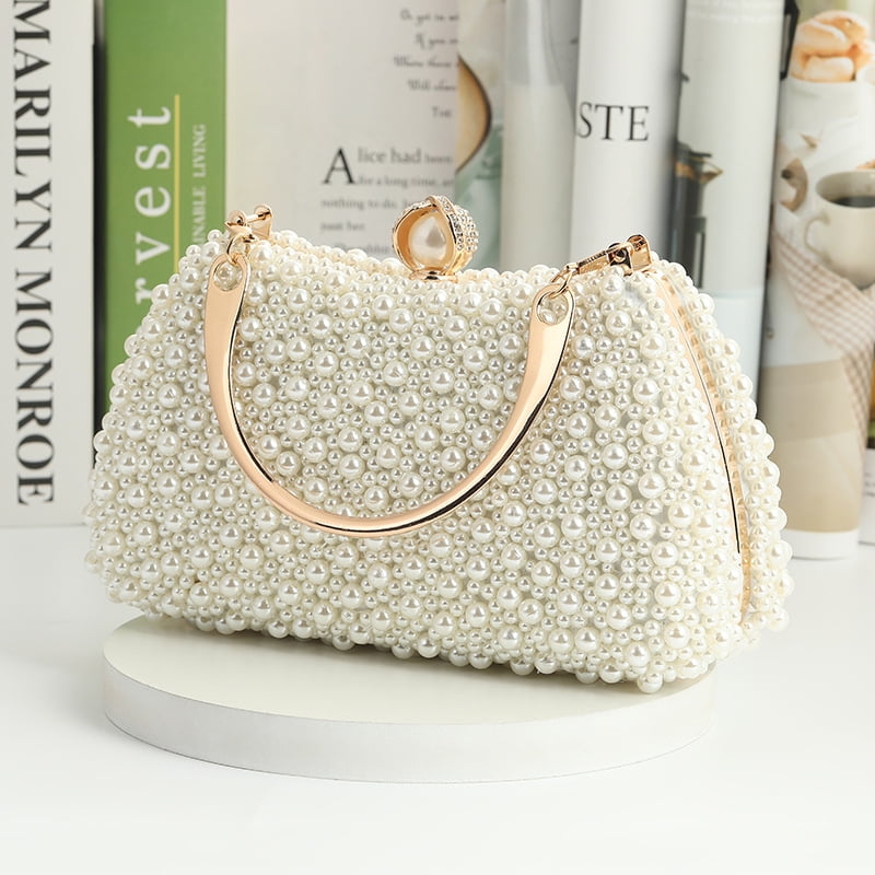Women Pearl Evening Bag Bride Beaded Clutch Purse Cream White For Wedding Party Beige Walmart