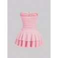 thumbnail image 2 of Womens Baby Pink Strapless Ruched Bust Double Layer Ruffle Mini Dress, 2 of 6