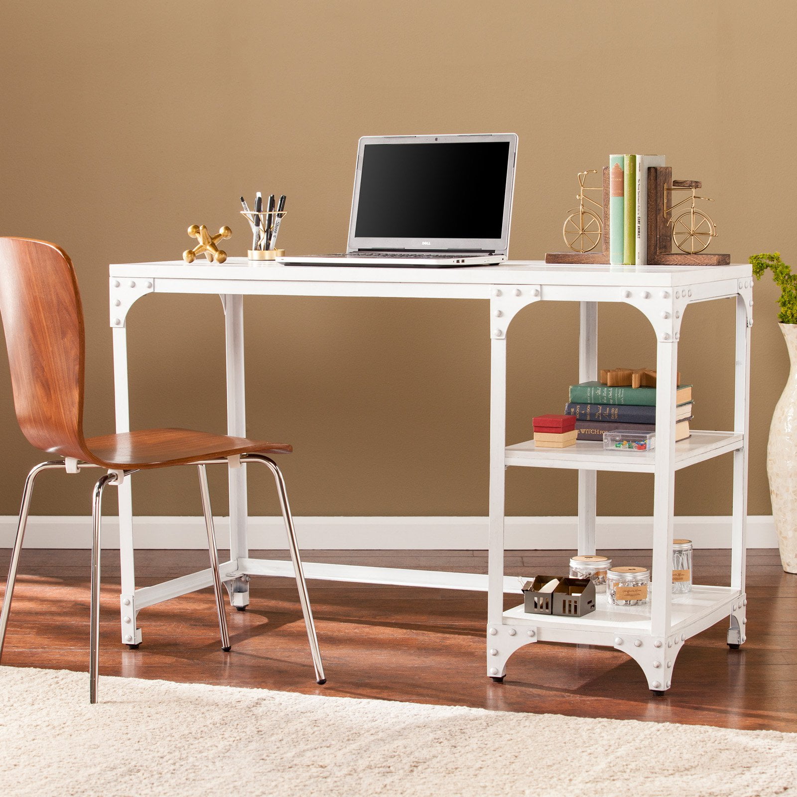 Southern Enterprises Holston Industrial Writing Desk Distressed White