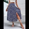 thumbnail image 4 of Faldas Largas Estampadas para Mujer, Cintura Alta, Abertura en Forma de A, Falda Larga Hasta el Suelo. Azul Marino S, 4 of 7