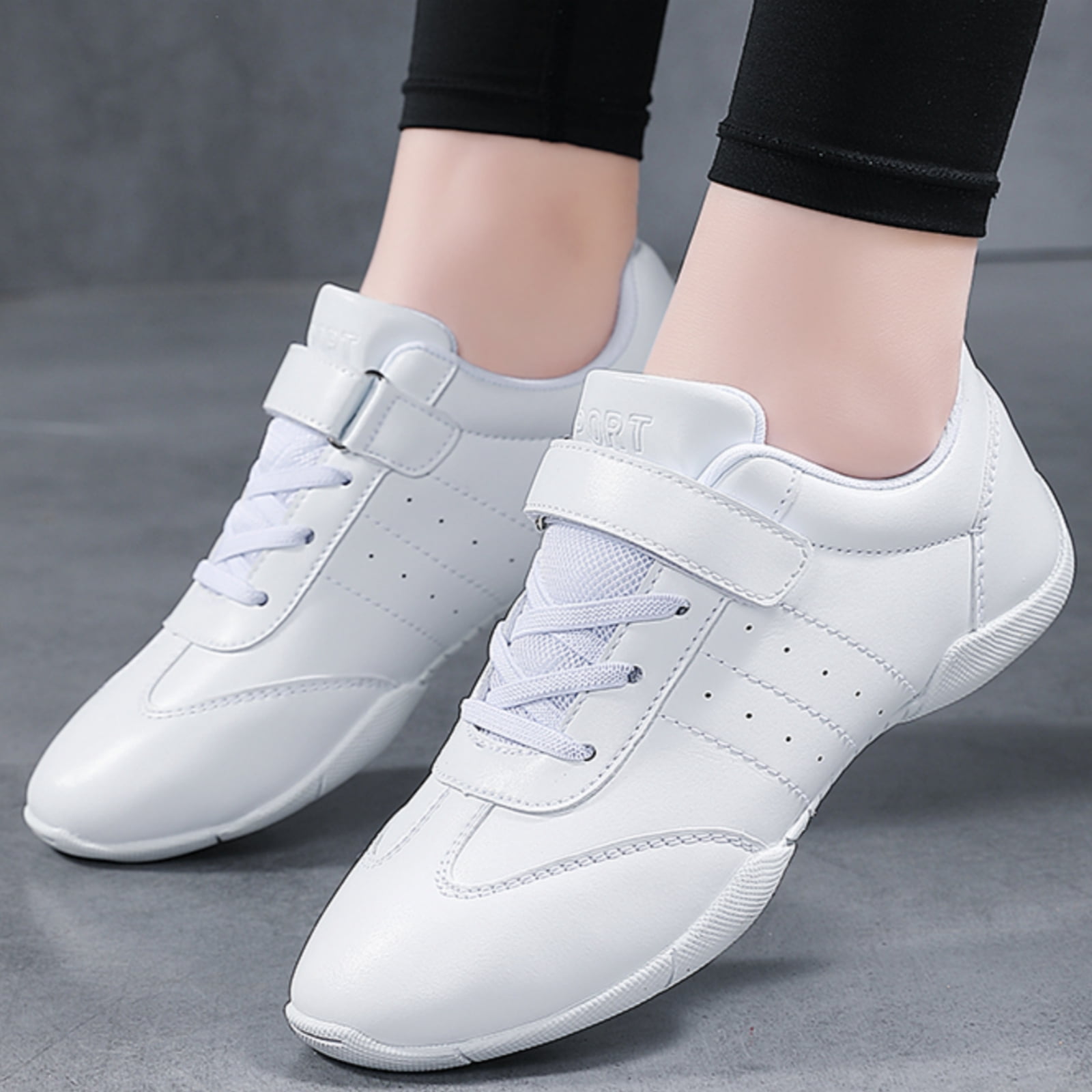 GlideMoves White Girls Cheerleading Dancing Shoes Youth Team Athletic Training Tennis Walking Breathable Competition Cheer Sneakers Big Kid Size 3
